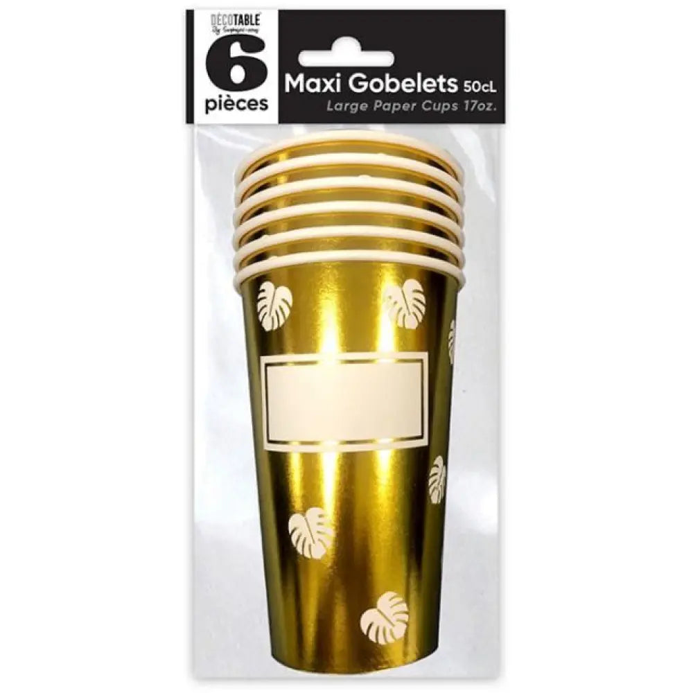 6 Gobelets en Carton 50cl - Feuille Or