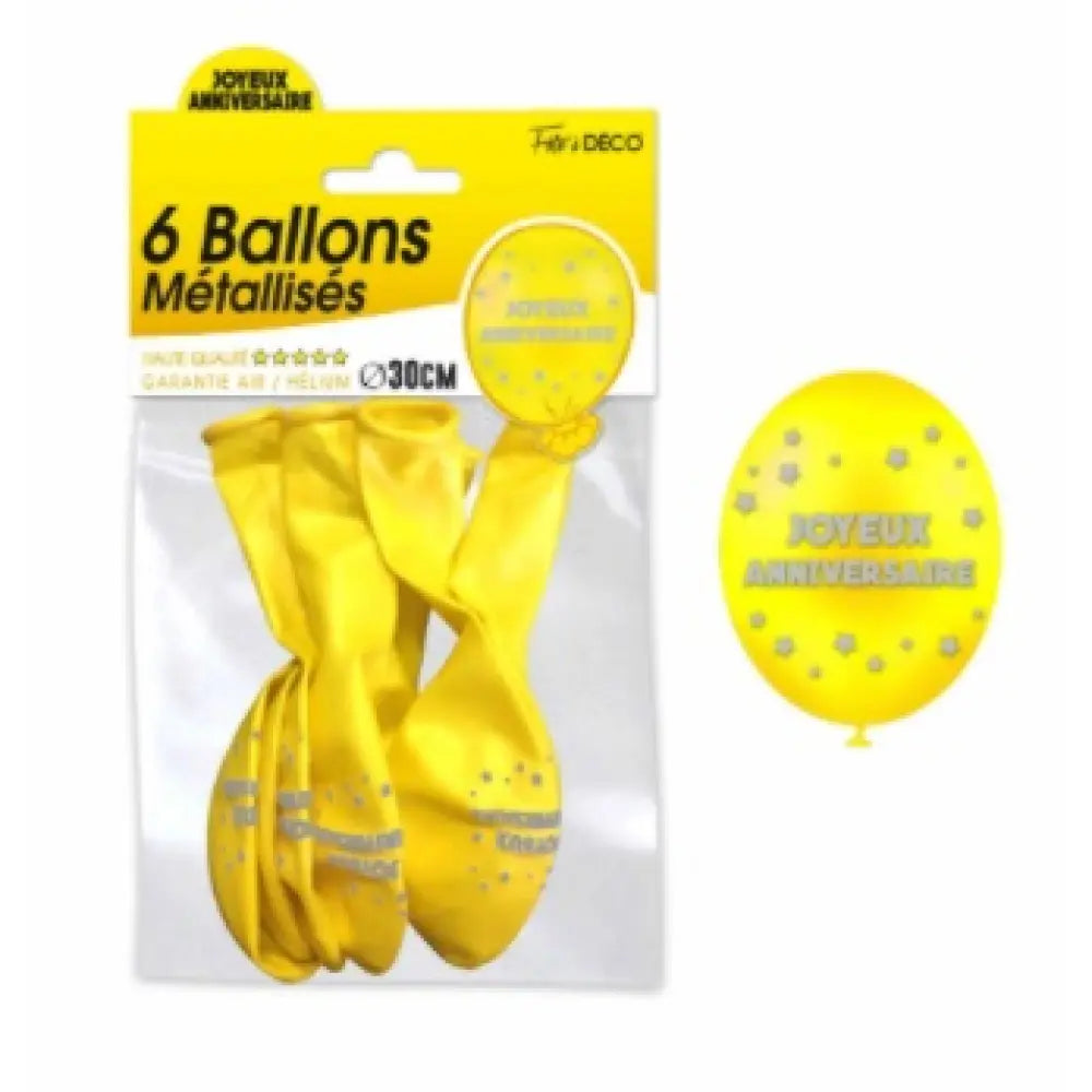 6 Ballons Métal ''Joyeux anniversaire'' - Jaune