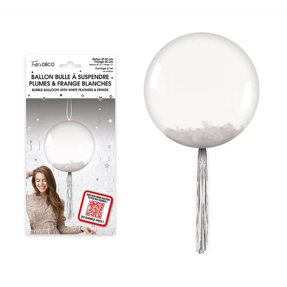 Ballon Bulle Transparent ''Plumes et Franges'' - Blanc