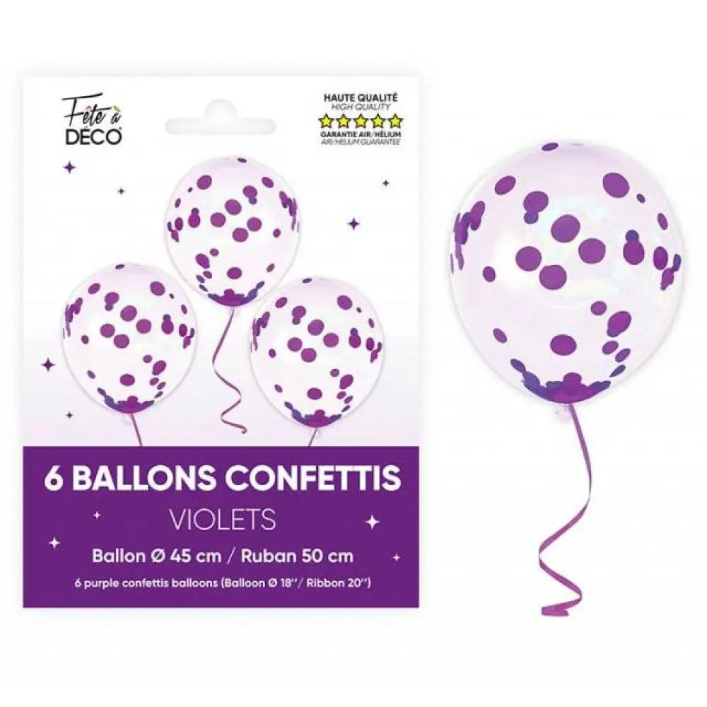 6 Ballons Confetti - Violet