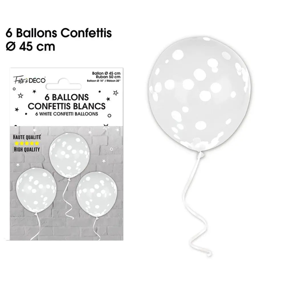 6 Ballons Confettis 45cm - Blanc