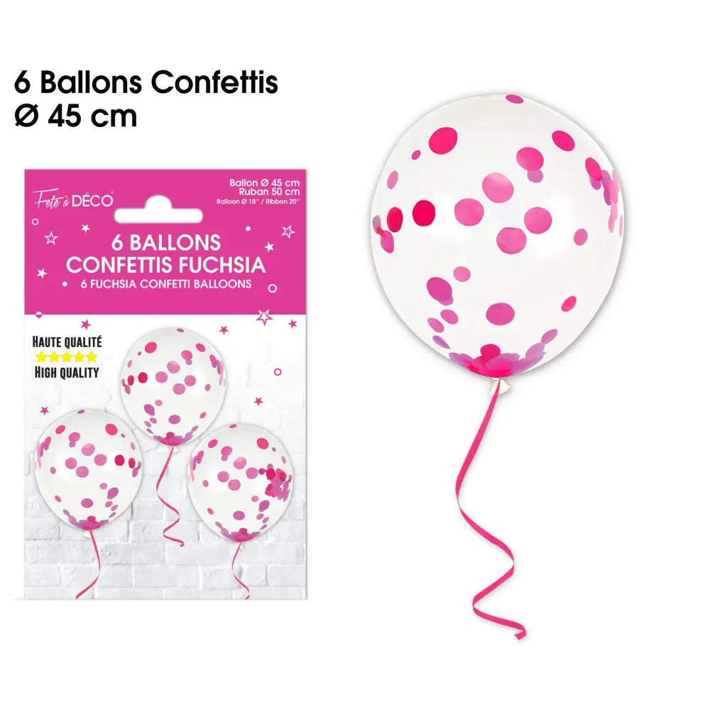 6 Ballons Confettis 45cm - Fuchsia