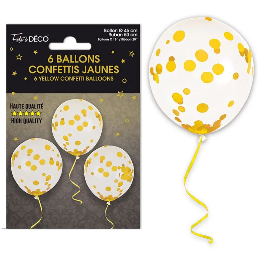 6 Ballons Confettis 45cm - Or