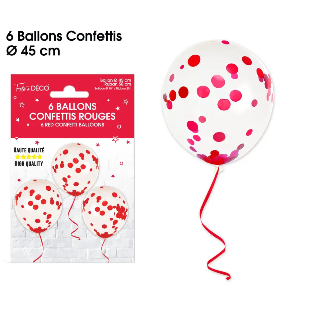 6 Ballons Confettis 45cm - Rouge