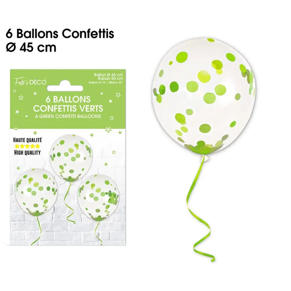 6 Ballons Confettis 45cm - Vert