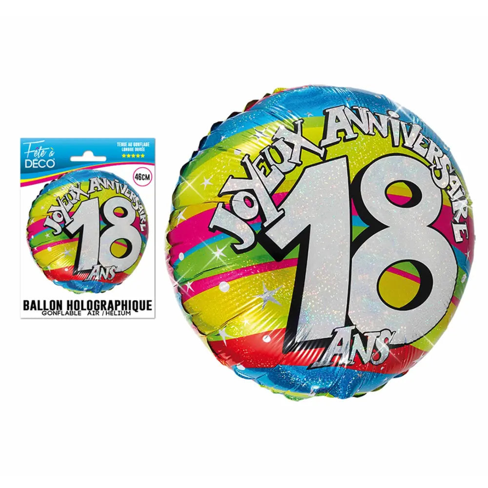 Ballon Holographique 46cm - 18 Ans