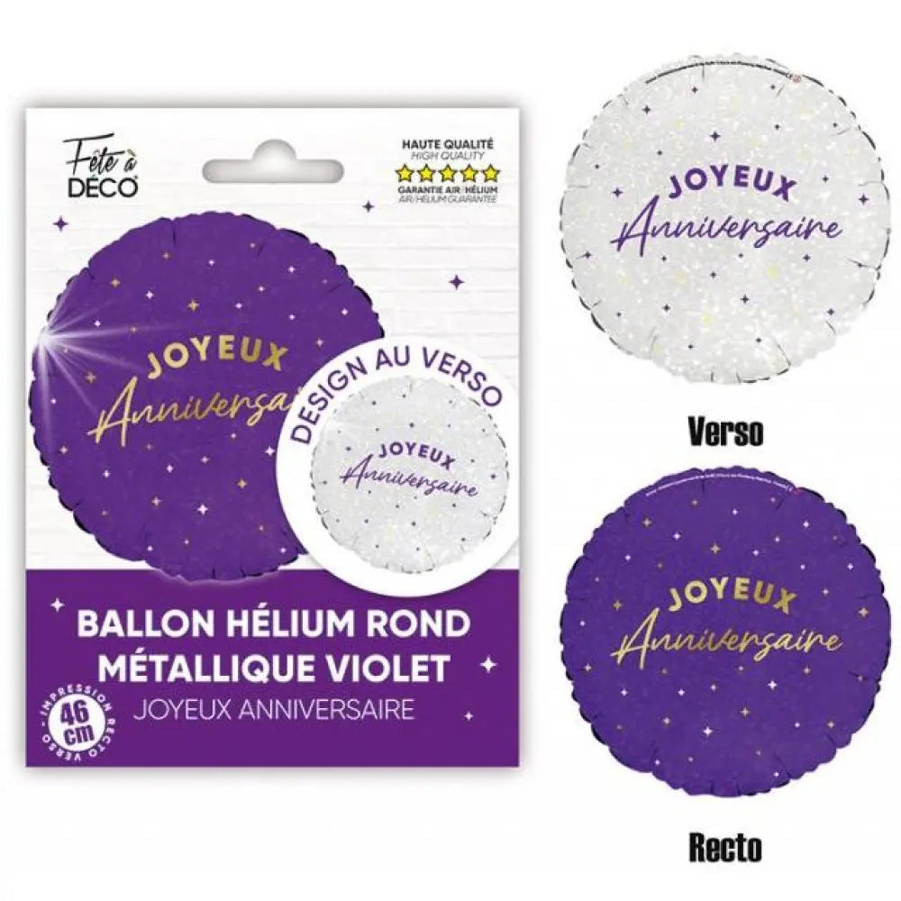 Ballon Alu "Joyeux Anniversaire" Rond - Violet