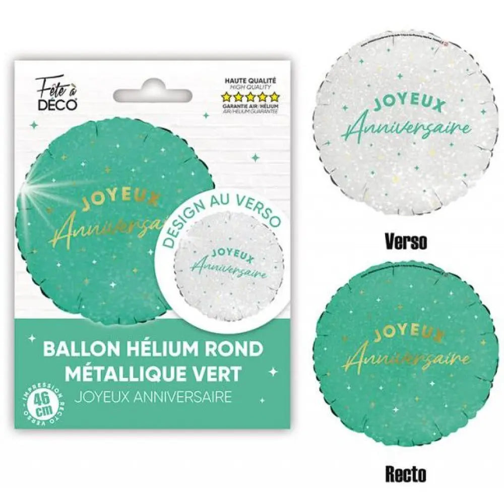 Ballon Alu "Joyeux Anniversaire" Rond - Vert
