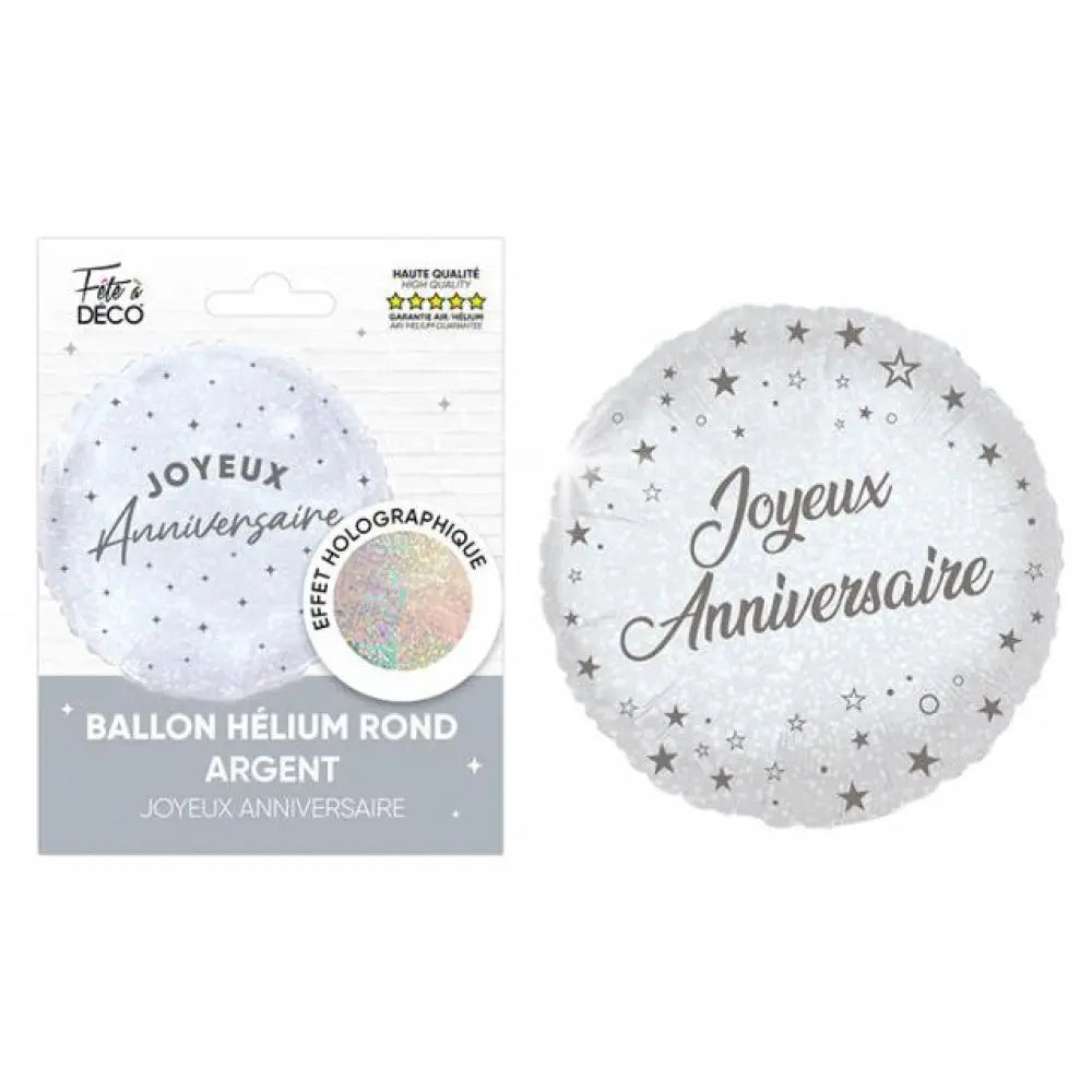 Ballon Alu "Joyeux Anniversaire" Rond - Argent