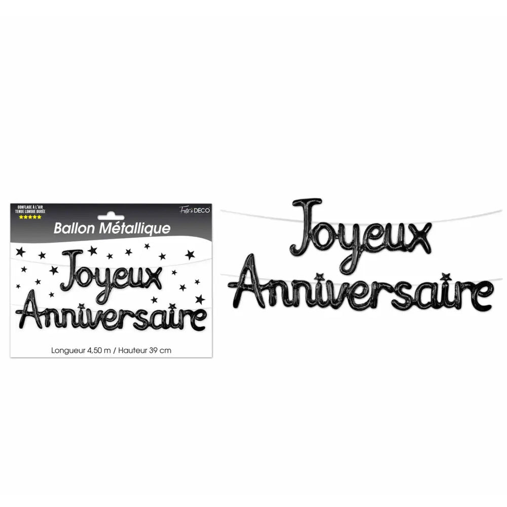 Ballon Alu ''Joyeux Anniversaire'' - Noir