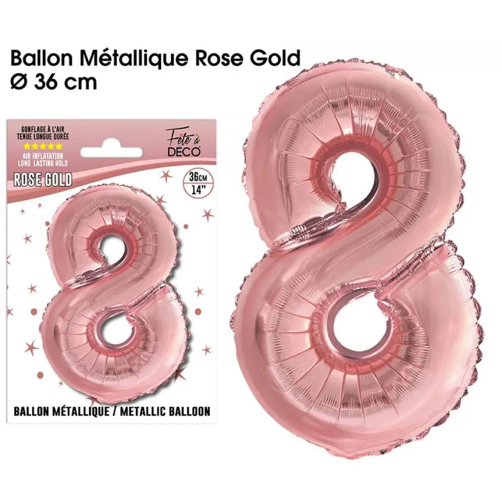 Ballons métalliques Rose Gold Chiffre - 8