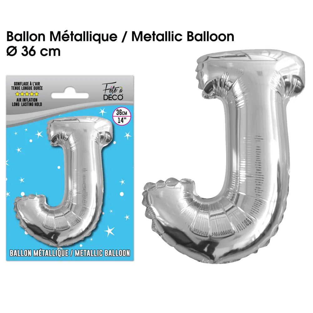 Ballon métallique Argent Lettres et Symboles - J