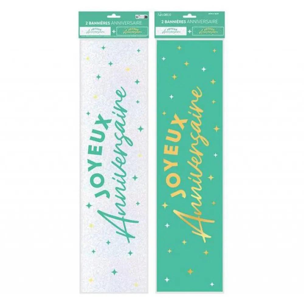 2 Bannières ''Joyeux Anniversaire'' Métallique - Vert