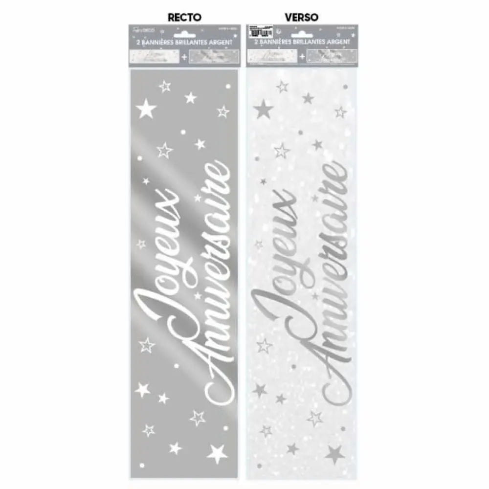2 Bannières ''Joyeux Anniversaire'' Métallique - Argent