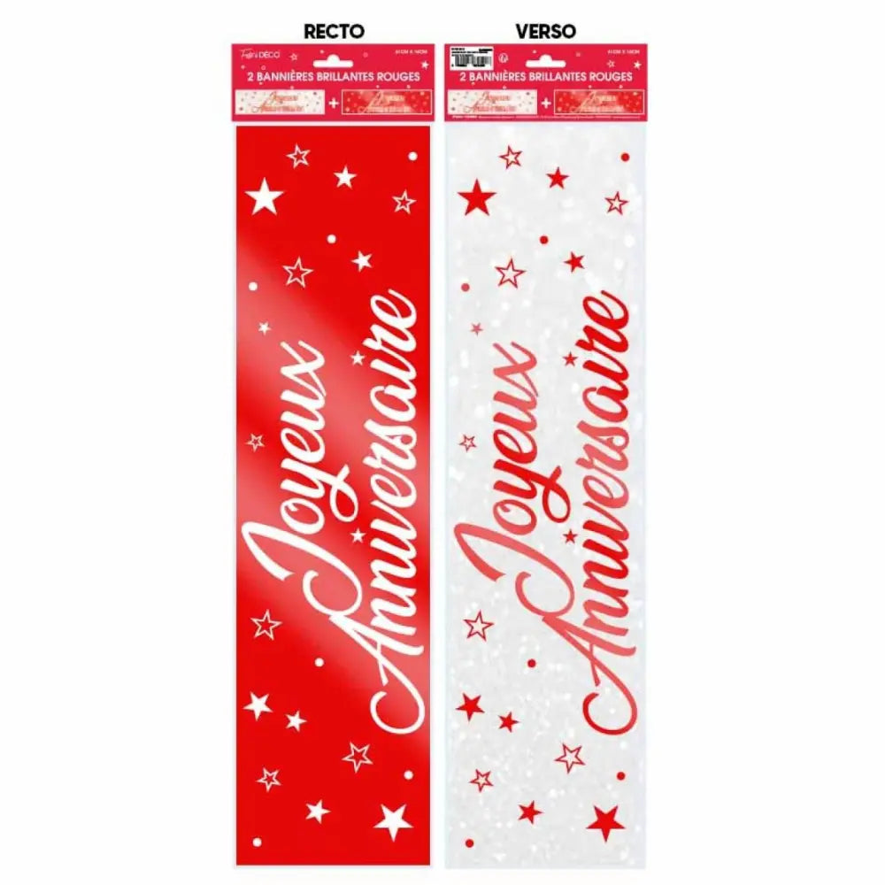 2 Bannières ''Joyeux Anniversaire'' Métallique - Rouge