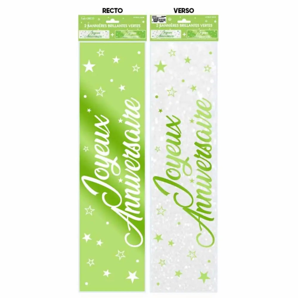 2 Bannières ''Joyeux Anniversaire'' Métallique - Verte