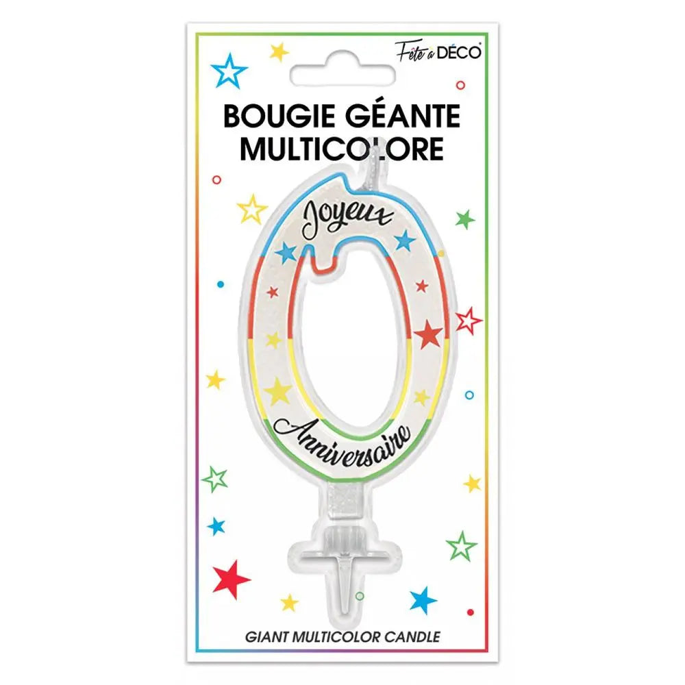 Bougie Pailletée Géante "0" - Multicolore