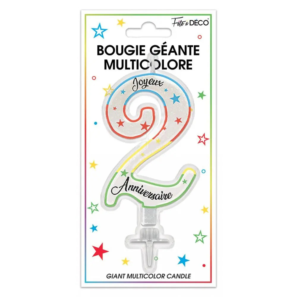 Bougie Pailletée Géante "2" - Multicolore