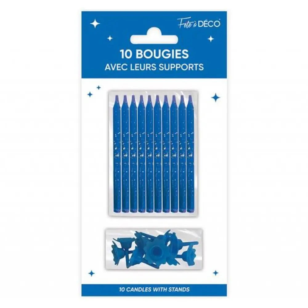 10 Bougies avec supports - Bleu