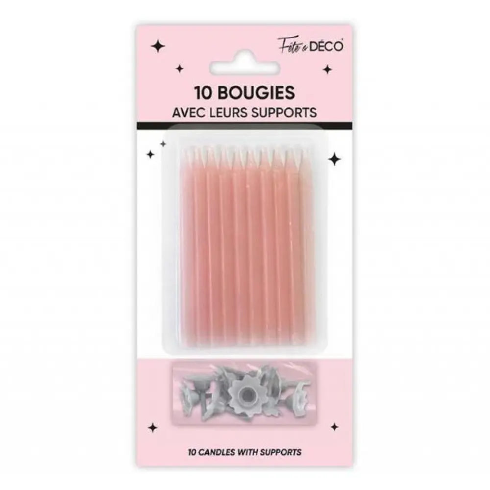 10 Bougies avec supports - Rose