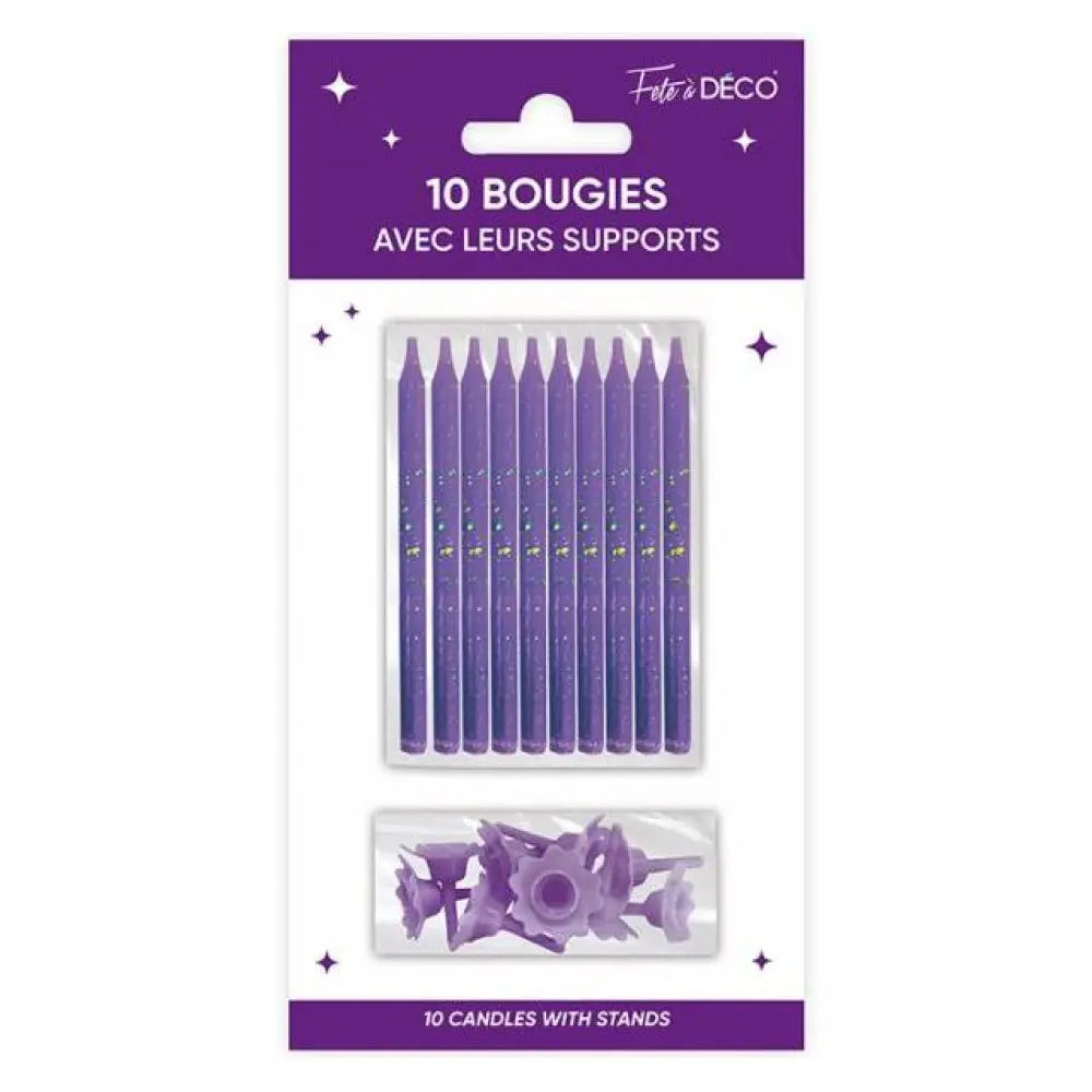 10 Bougies avec supports - Violet