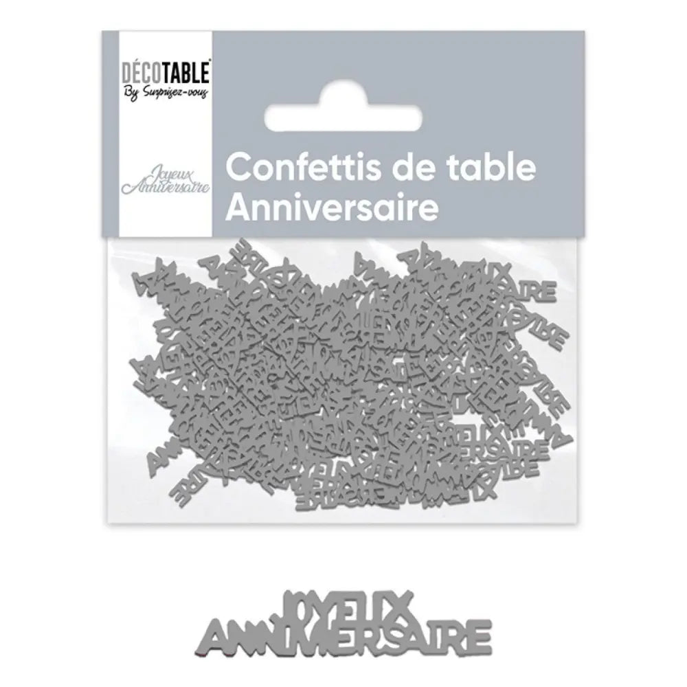 Confettis ''Joyeux Anniversaire'' en Papier - Gris