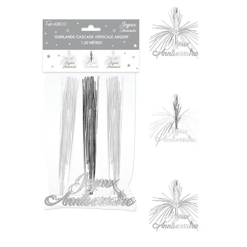 Guirlande Cascade ''Joyeux Anniversaire'' Hologramme - Argent