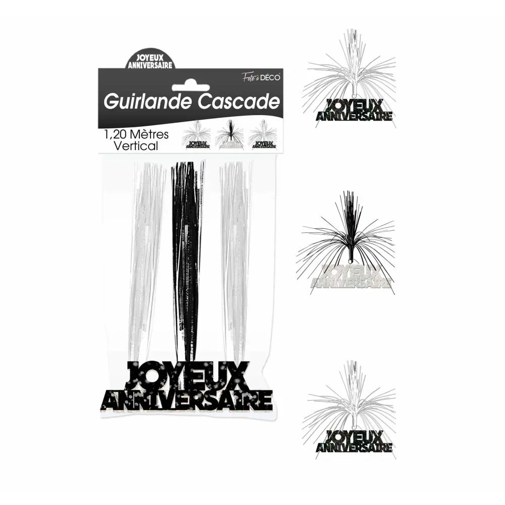 Guirlande Cascade ''Joyeux Anniversaire'' Hologramme - Noir