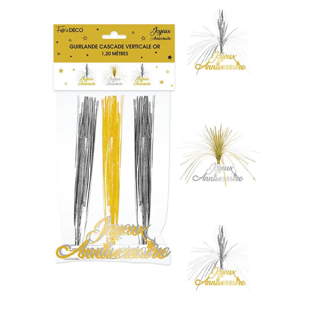 Guirlande Cascade ''Joyeux Anniversaire'' Hologramme - Or