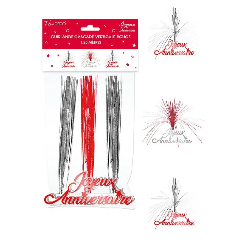 Guirlande Cascade ''Joyeux Anniversaire'' Hologramme - Rouge