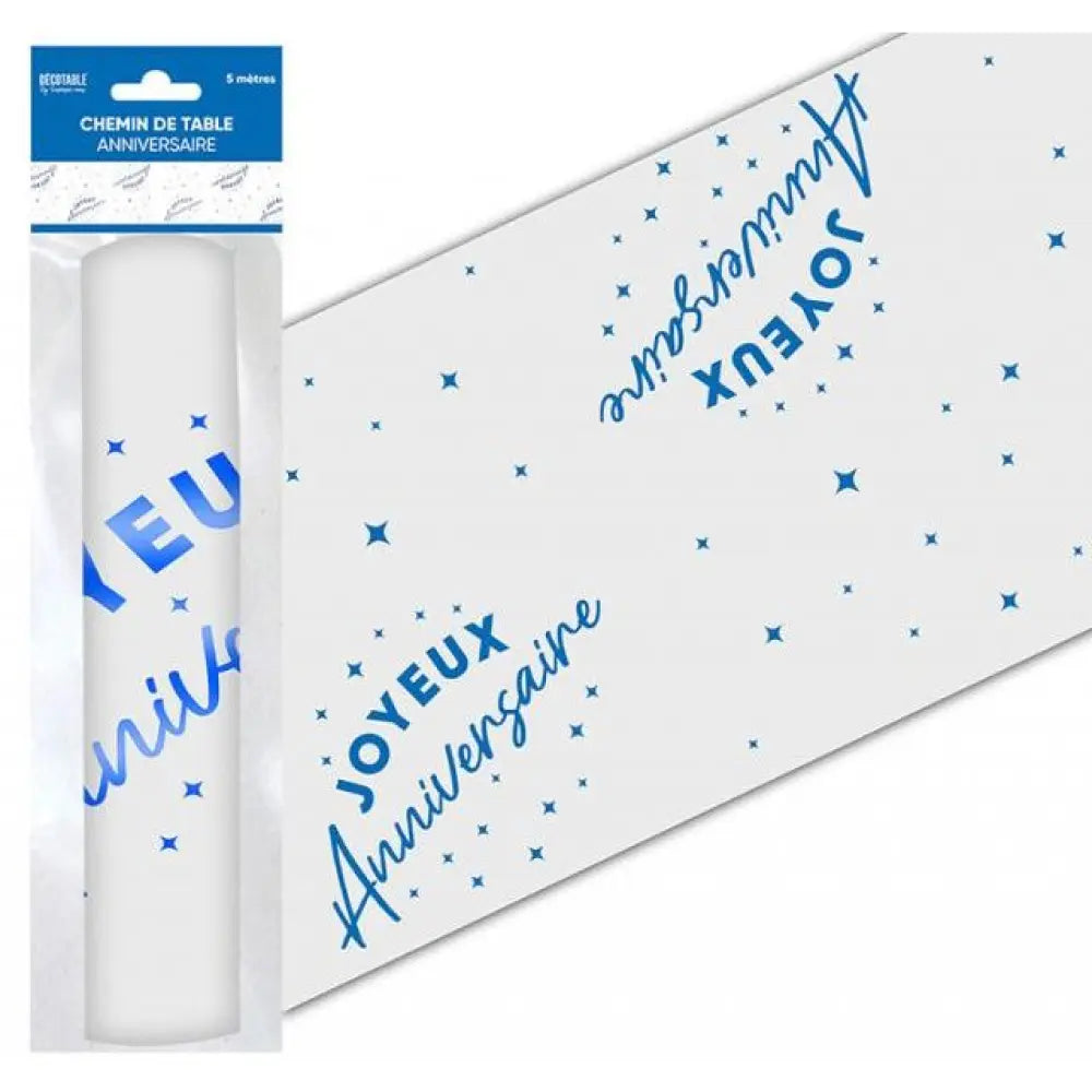 Chemin de Table ''Joyeux Anniversaire'' Bleu - 5m