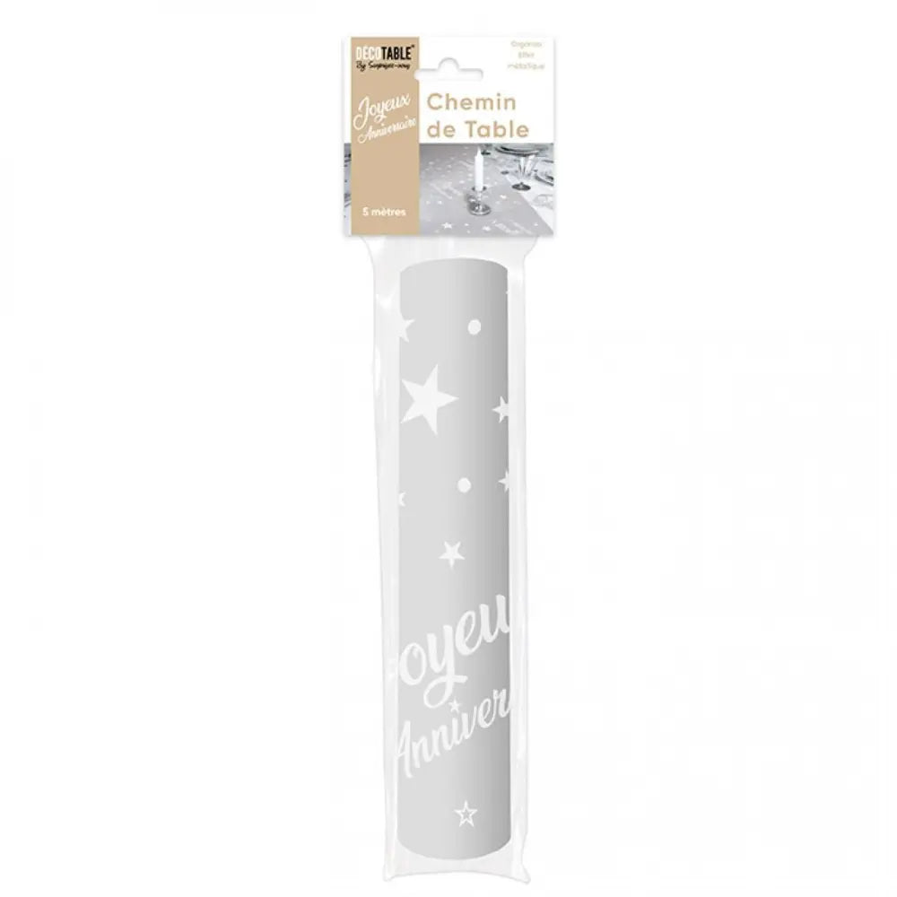 Chemin de Table 5m ''Joyeux Anniversaire'' - Blanc
