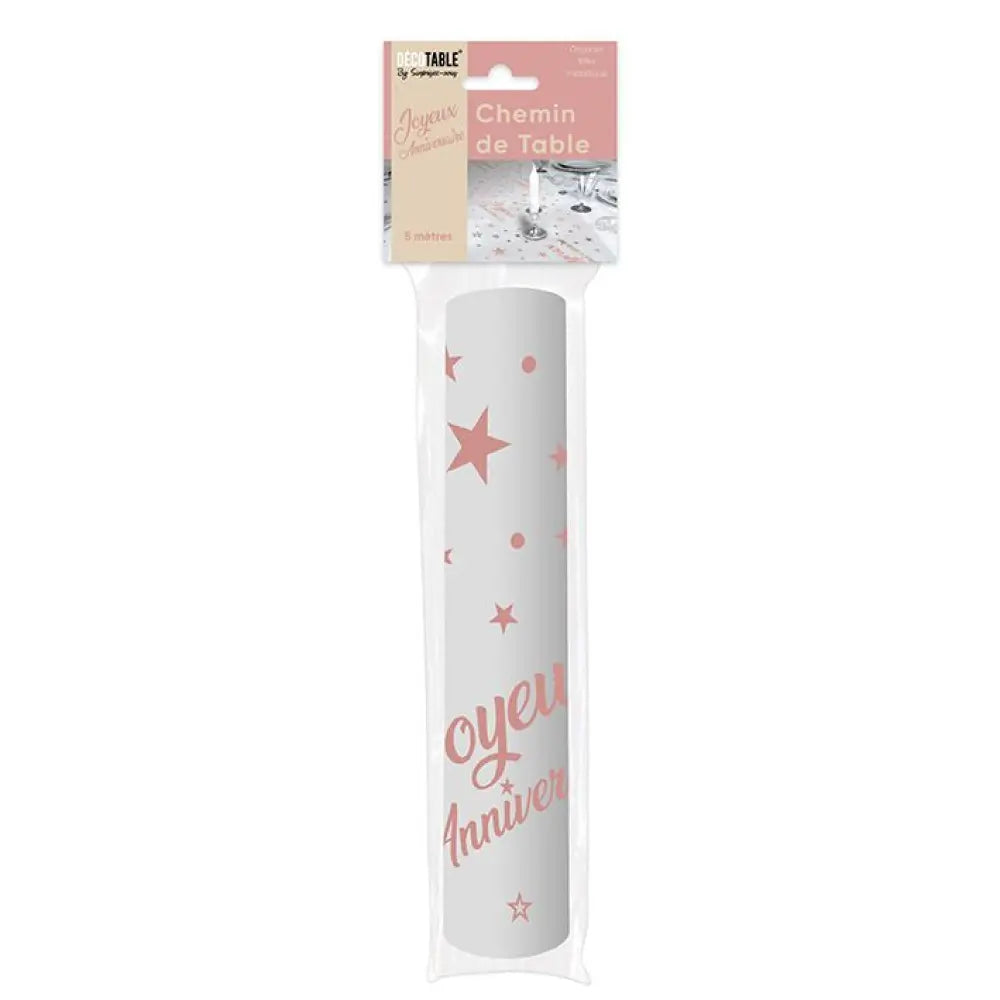 Chemin de Table ''Joyeux Anniversaire'' Métallisé 5m - Rose Gold
