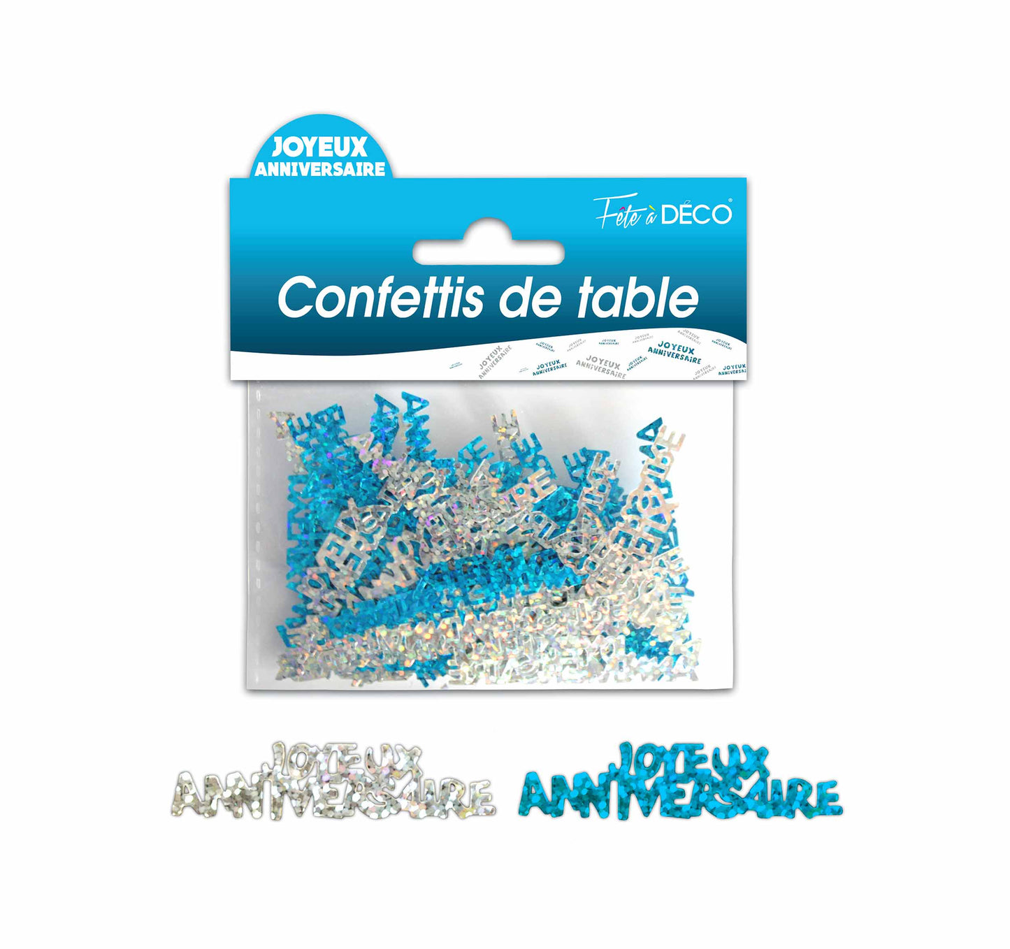 Confettis de Table lettres "Joyeux Anniversaire" Couleur Argent et Bleu