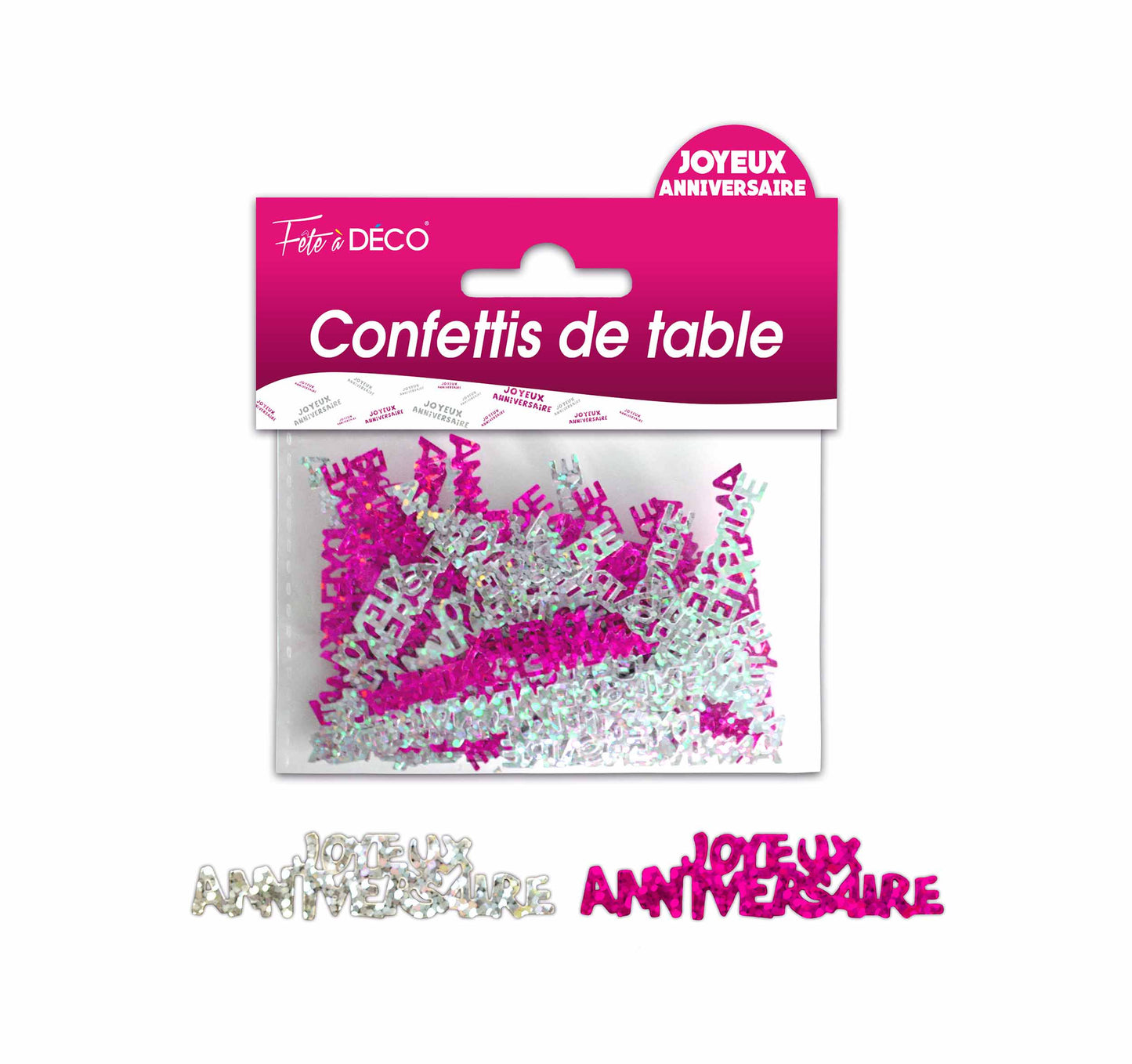 Confettis de Table lettres "Joyeux Anniversaire" Couleur Argent et Rose