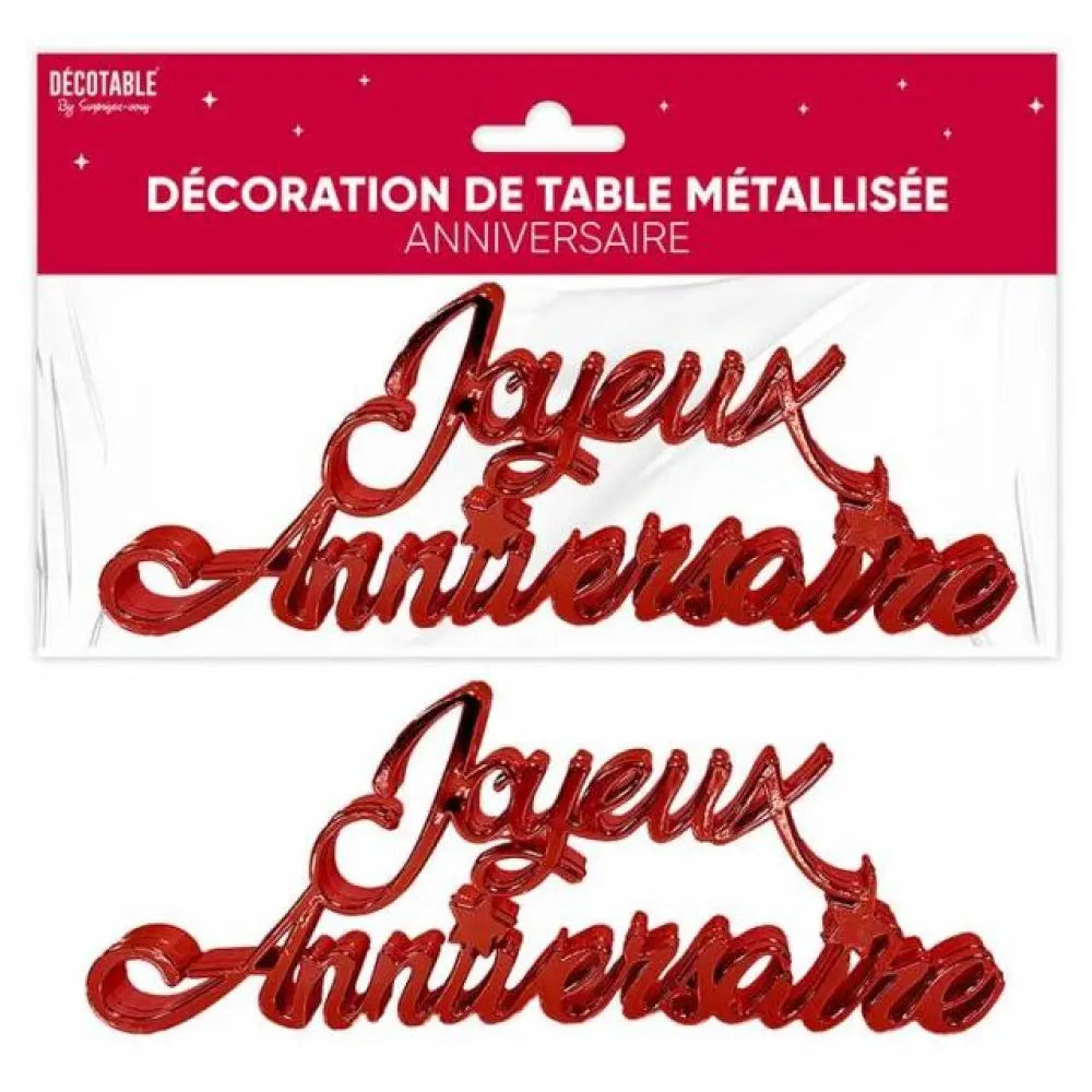 Déco de Table "Joyeux Anniversaire" Métallisée - Rouge