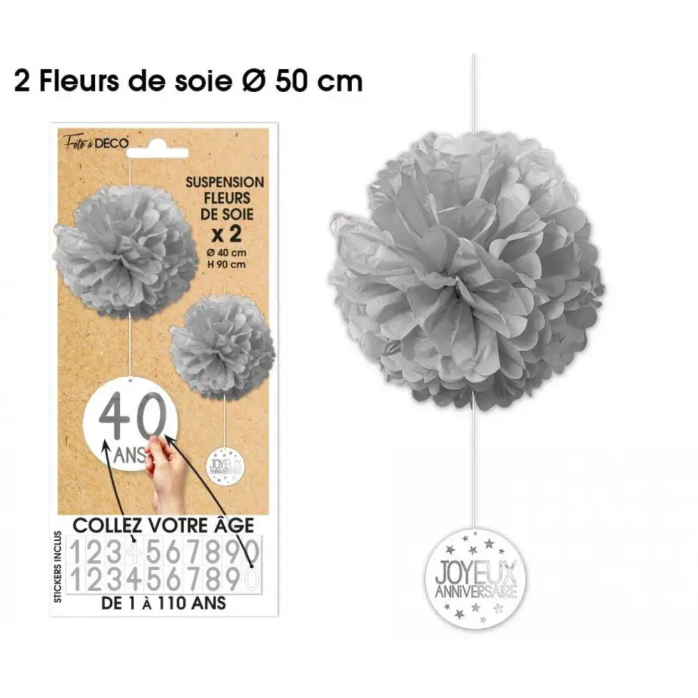 2 Suspensions Fleurs de Soie - Gris