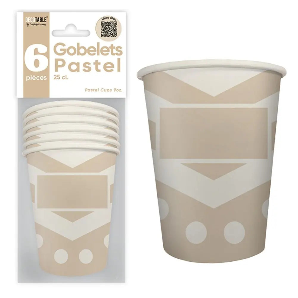 6 Gobelets en Carton ''Pastel'' 25cl - Blanc