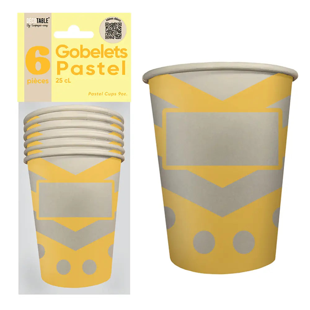 6 Gobelets en Carton ''Festifs'' 25cl - Jaune