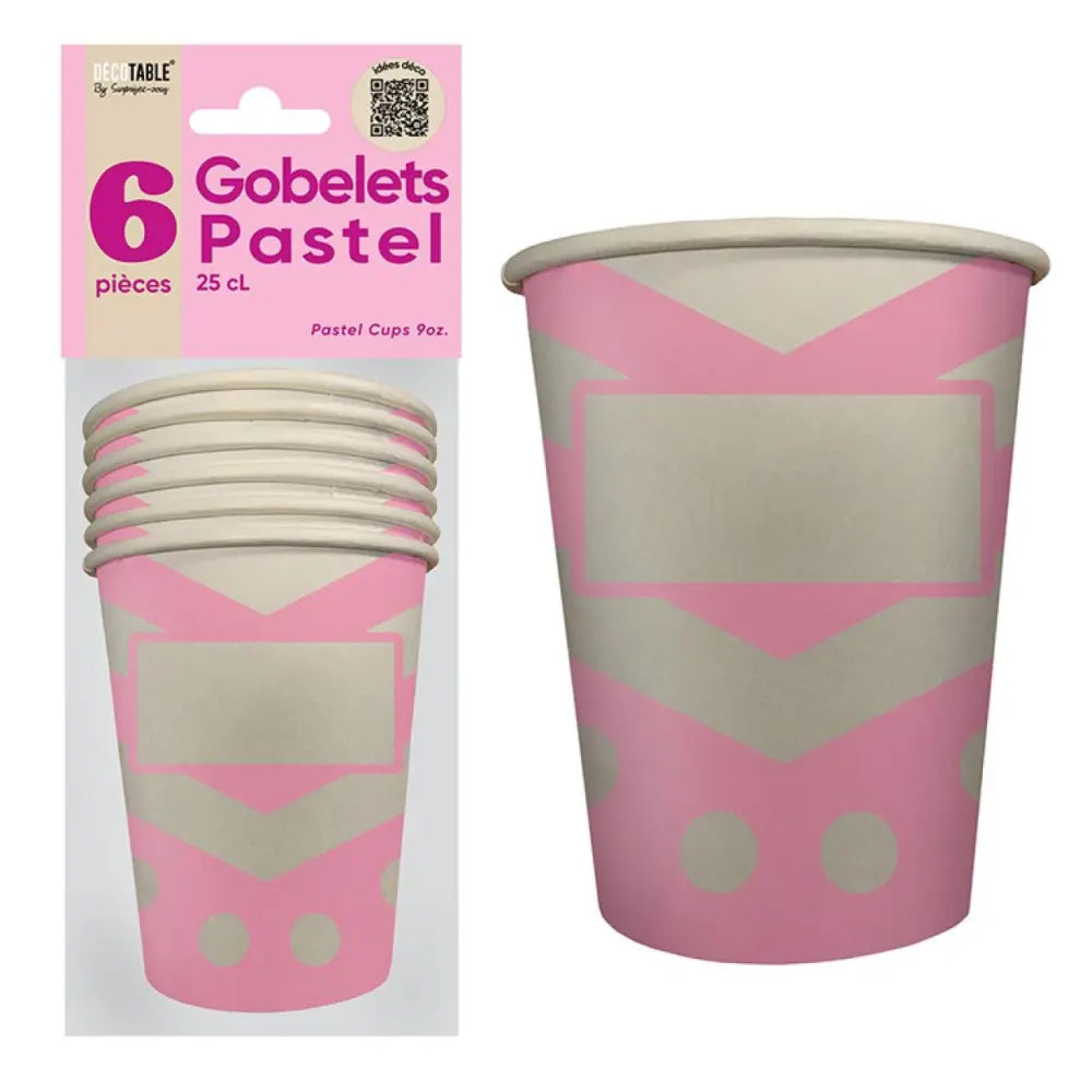 6 Gobelets en Carton ''Pastel'' 25cl - Rose