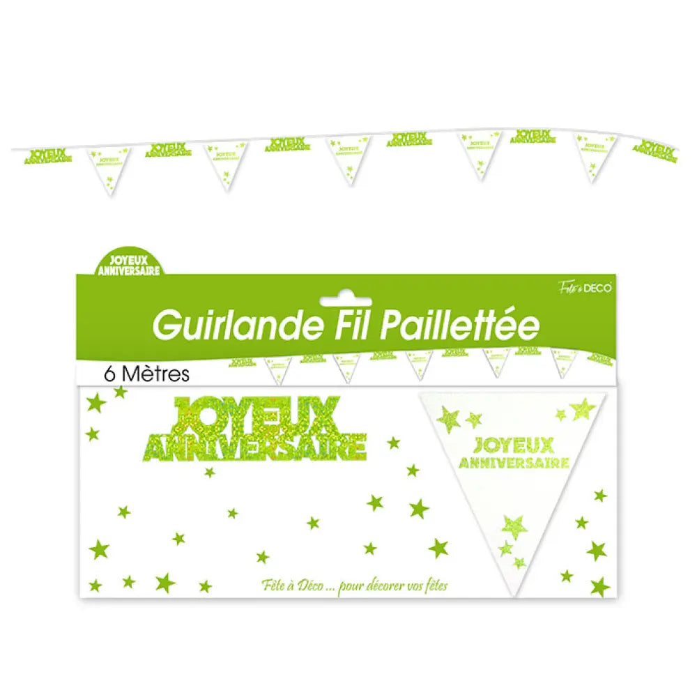 Guirlande Fil Hologramme ''Anniversaire'' - Vert
