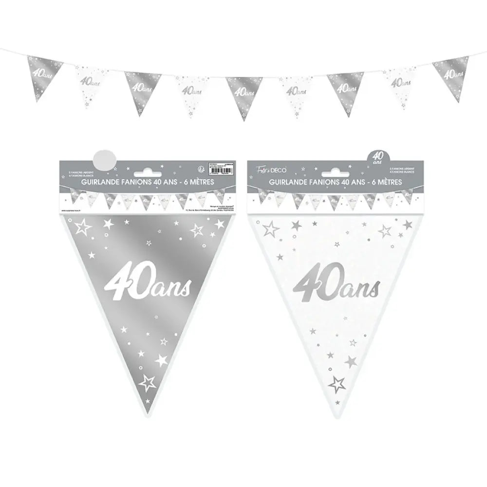 Guirlande Fanions Métallique ''40 Ans'' - Argent