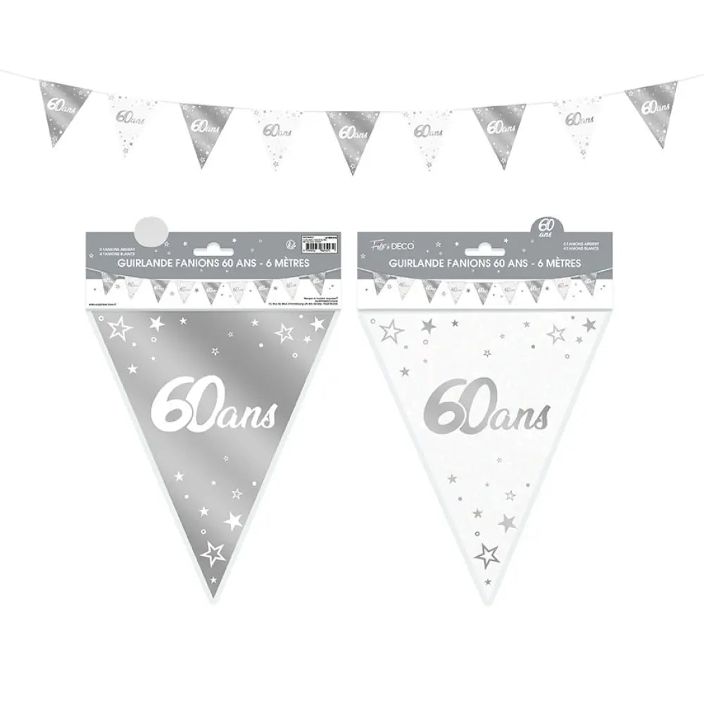 Guirlande Fanions Métallique ''60 Ans'' - Argent
