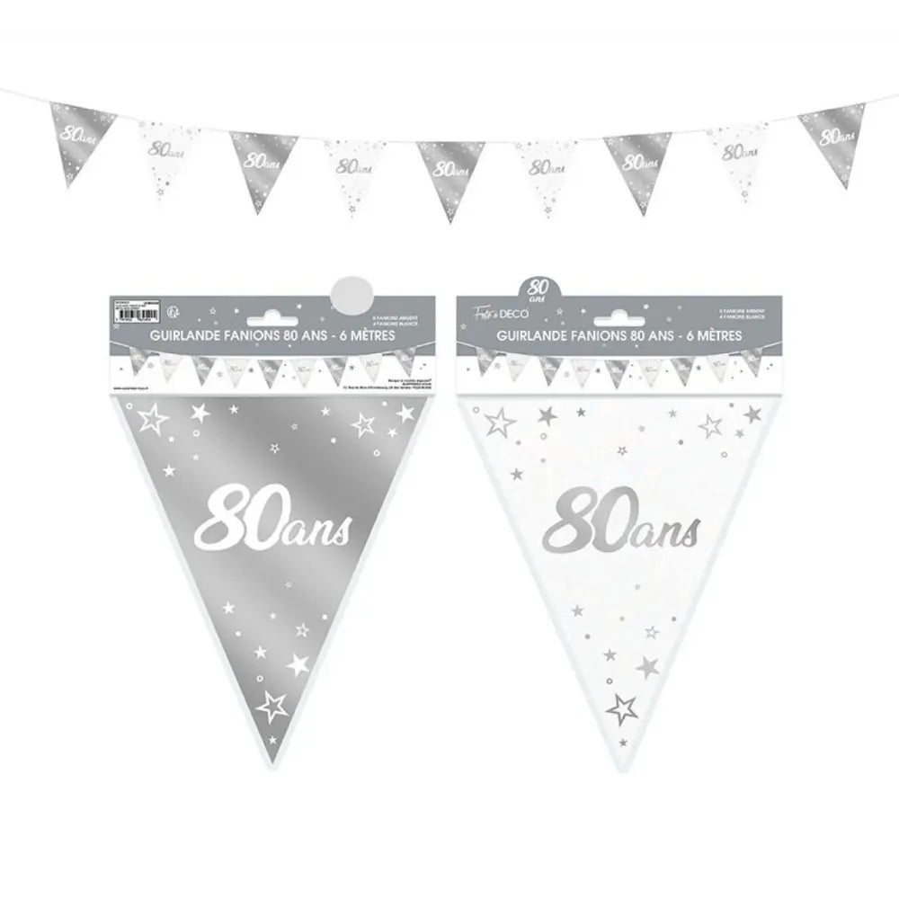 Guirlande Fanions Métallique ''80 Ans'' - Argent