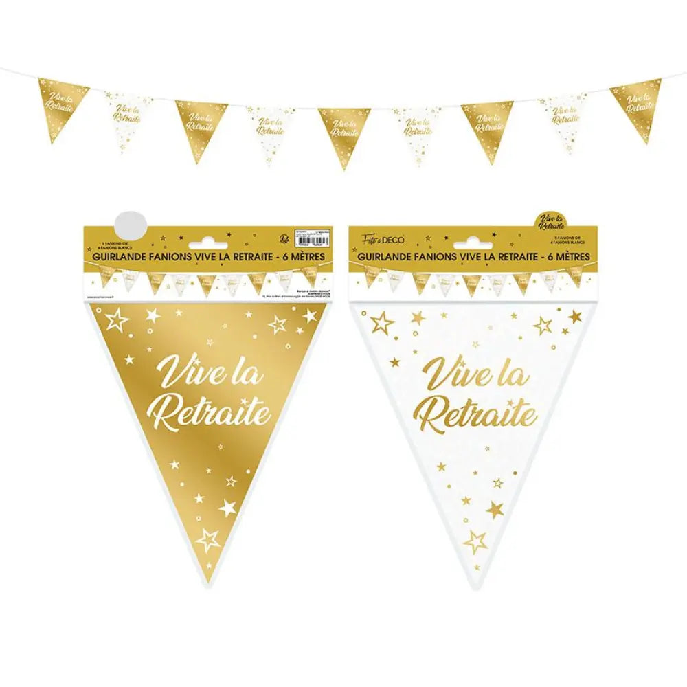 Guirlande Fanions Métallique ''Vive la Retraite'' - Or