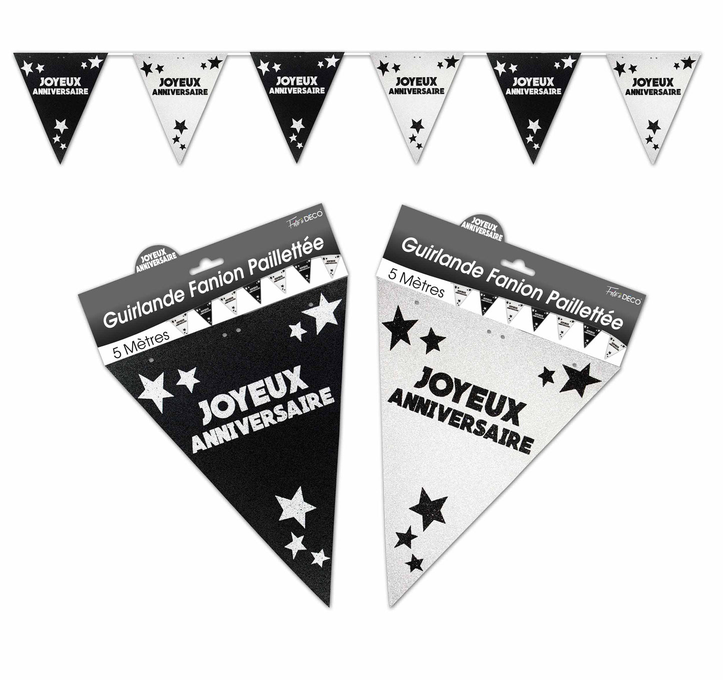 Guirlande Fanion pailletées Joyeux Anniversaire Couleur