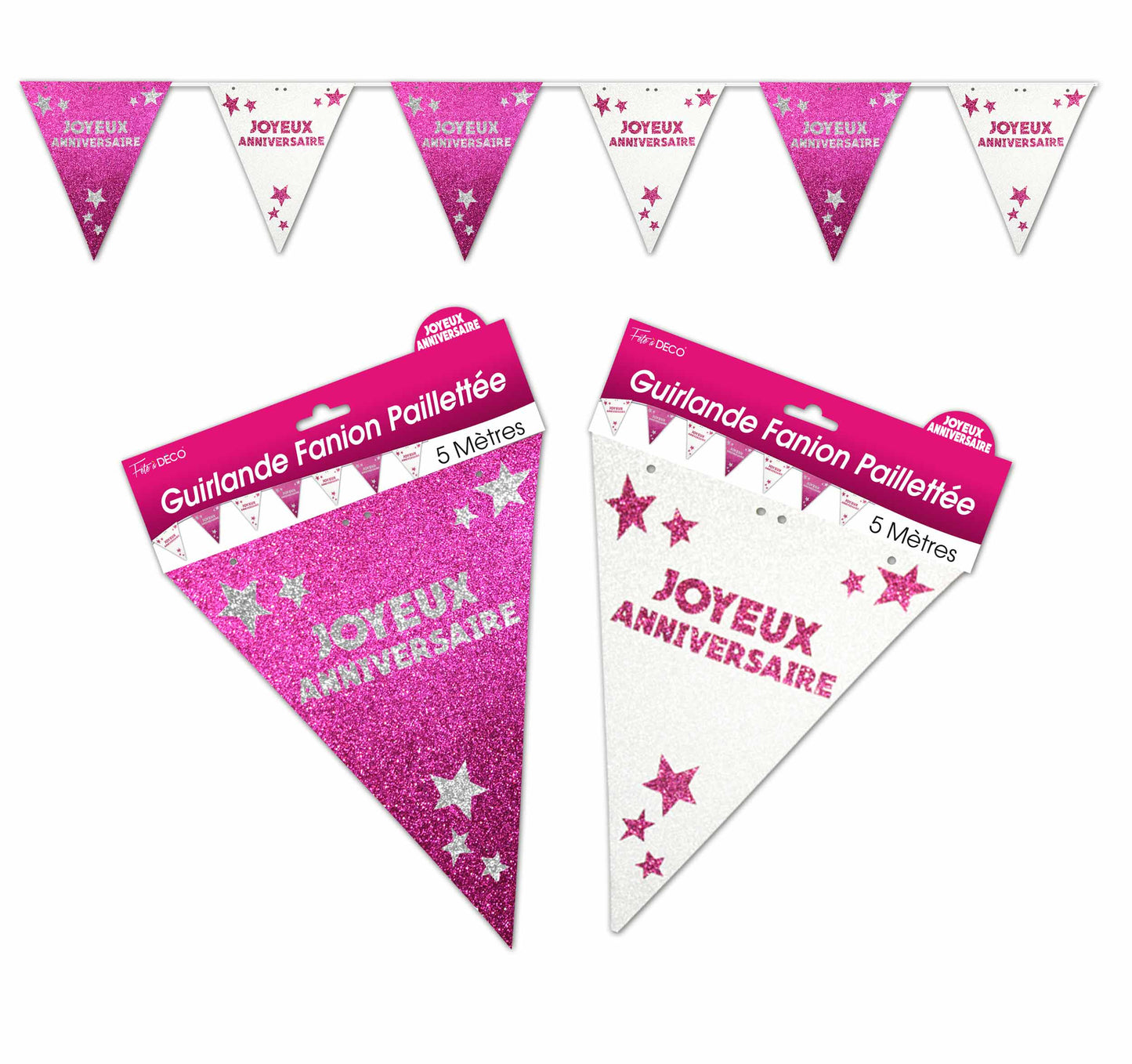 Guirlande Fanion pailletées Joyeux Anniversaire Couleur