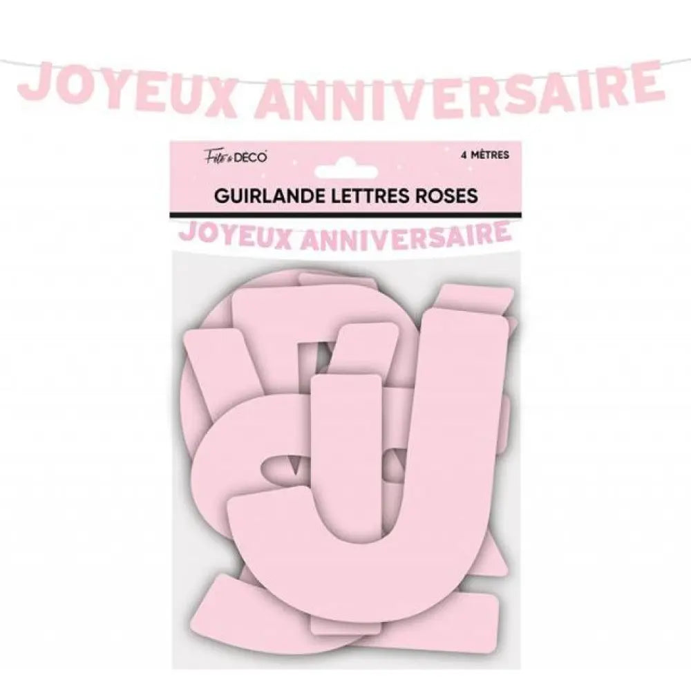 Guirlande Lettres 4m ''Joyeux Anniversaire'' - Rose