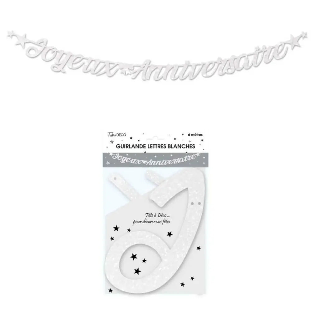 Guirlande Lettres Métallique 6m ''Joyeux Anniversaire'' - Blanc Albâtre