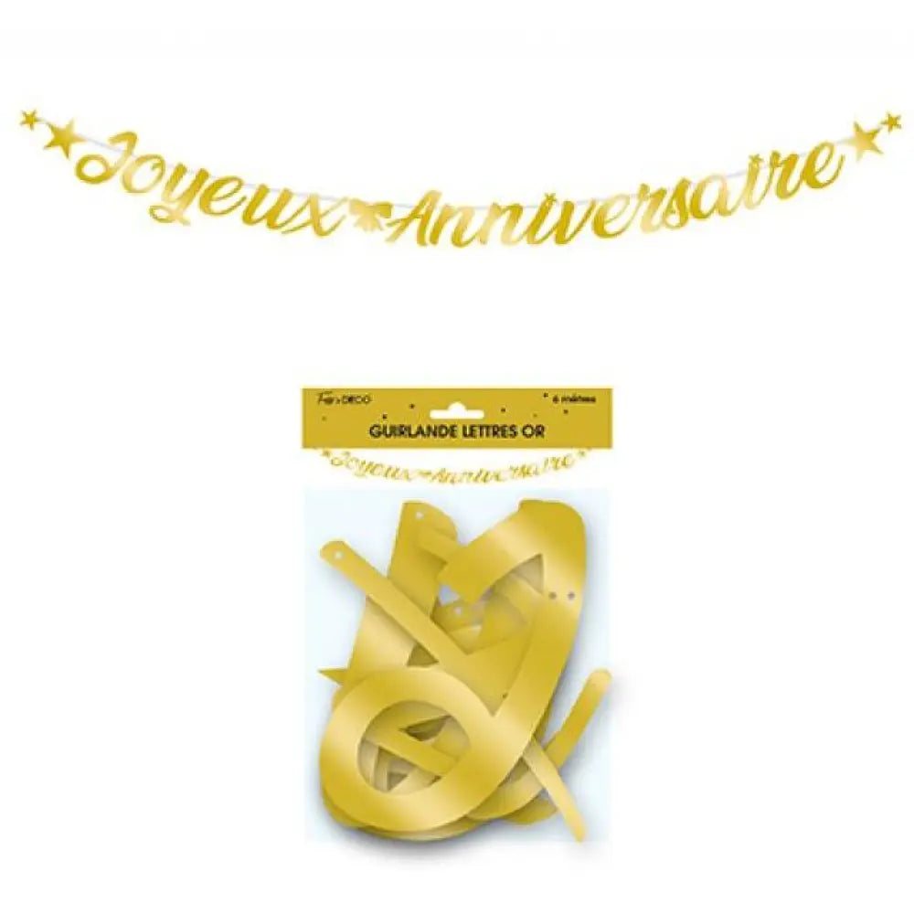 Guirlande Lettres Métallique 6m ''Joyeux Anniversaire'' - Or